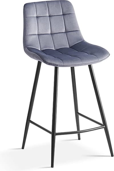 Barkruk Alice Donkergrijs - Fluweel - Set van 2 - Geschikt voor kookeiland - Met rugleuning - Zithoogte 65 cm - Zitdiepte 36 cm