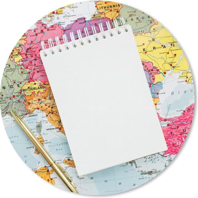 Muismat rond 20x20 cm - Mousepad Wereldkaart - Potlood - Notitieblok - Ronde muismatten