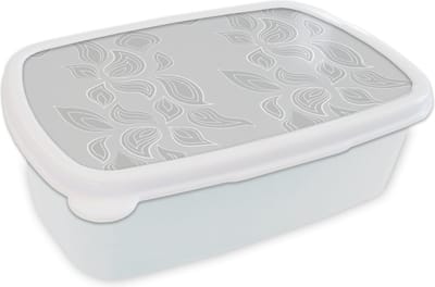 Broodtrommel Wit - Lunchbox - Brooddoos - Contour - Patronen - Bladeren - 18x12x6 cm - Volwassenen