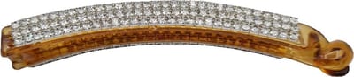 Haarsoires Haarspeld Bananenklem 10cm - Staartklem - Recht - Strass Steentjes - Bruin Zilver - Haarclip - Langwerpige Staart Haarklem - Banana Clip - Hair Clip - Decoratieve Haaraccessoire