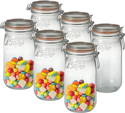 Le Parfait Voorraad/weckpot - 6x - glas - transparant - 22 x 10 cm - 1,5 L