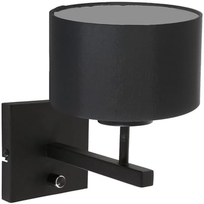 Zwarte Wandlamp Stang 7200ZW met schakelaar en kap Zwart Linnen - Metaal en Textiel - Modern - Steinhauer