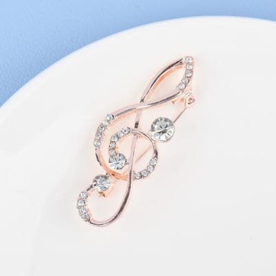 Muzieknoot Legering Ingelegd Kristal Broche Voor Vrouwen Hoed Sjaal Rugzak Accessoires Spelden Cadeaus white