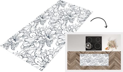 Keukenloper - Loper keuken - Bloemen - Patroon - Lijn - 120x50 cm - Keukenloper vinyl