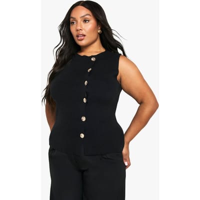 boohoo Dames Plus Asymmetrisch Goudknopenvest | Black | Maat: 24-26