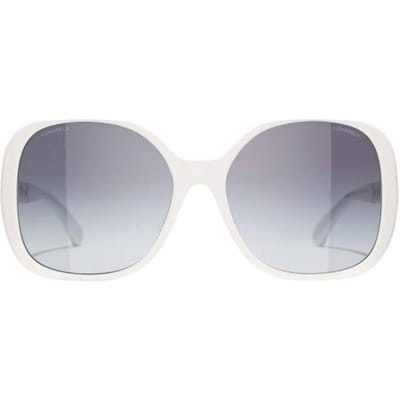 CHANEL Lunettes de Soleil Carrées Logo Lentille Femme Blanc blanc
