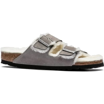 Birkenstock - Arizona Lamsvel Suede Stone Coin Smal Voetbed - Maat 38