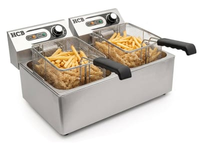 HCB® - Professionele grote Horeca frituurpan - Dubbele friteuse - 2 x 5.5 liter - 2 x 230V - RVS / INOX frietketel - frietpannen - frietpan - 42x55x29 cm (DxBxH) - 6000W - 2588