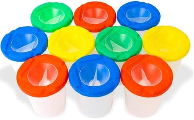 Allecto - Gekleurde Bekers met Deksel - Lekvrije Verfbekers - Geschikt voor Kinderen - 10 Stuks - Kunststof Inktbekers - Creatieve Activiteiten