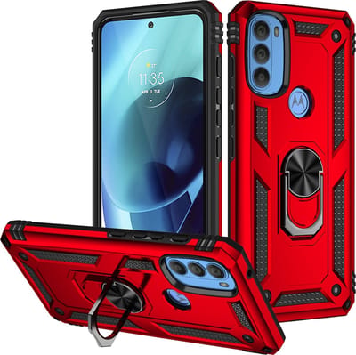 MobyDefend Hoesje - Geschikt voor Motorola Moto G71 - Pantsercase Met Draaibare Ring - Rood