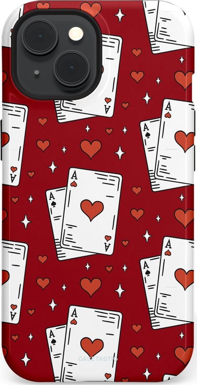 Casetastic hoesje geschikt voor Apple iPhone 15 - MagSafe - Dubbellaagse bescherming - Kaarten Aas - Fashion Case - Bordeaux Wit Zilver