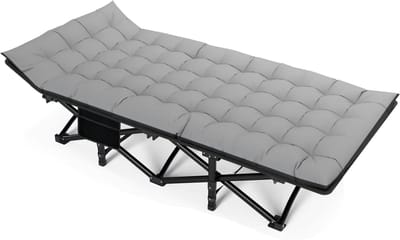 Opvouwbaar campingbedje - stevig, draagbaar en opvouwbaar ontwerp met hoge draagkracht tot 200 kg - grijs met zwart, 190 x 71 x 37 cm
