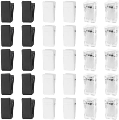 Dailygoods- Wandtapijt Clips 30 Stuks - Zelfklevende Clips - Ophangclips - Plastic Clips - Transparant/Wit/Zwart - 2,6 cm x 1,3 cm x 1,3 cm