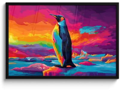 Poster in lijst - Fotolijst 90x60 cm - Posters - Ijsschots - Pinguïn - Abstract - Lucht - Posterlijst zwart - Decoratie - Wanddecoratie woonkamer - Muurdecoratie slaapkamer
