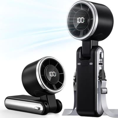 Hand Ventilator - Mini Fan - Elektrisch Draagbare Handventilator - Draagbare Mini Ventilator - Met Turbofunctie - 5 Snelheidsstanden - Lange Accuduur - 1800 Mah Oplaadbaar - Inclusief Draagkoord - Voor Thuiskantoor, Reizen, Buiten