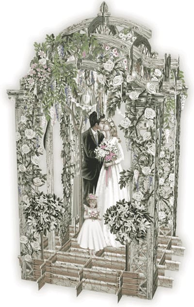 3D Wenskaart Bruidspaar Wedding Arbour – Luxe Laser Cut Kaart met Envelop