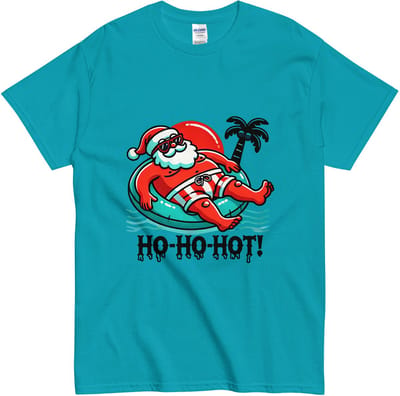 Humoristisch Tropisch T Shirt Dames Heren - Zomer Kerstman on the Beach - Blauw - S