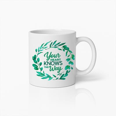 Your Heart Knows The Way Mok 330ml – Inspirerende Quote Koffiebeker met Groen Bladeren Ontwerp – Motiverend Cadeau voor Positiviteit & Mindfulness
