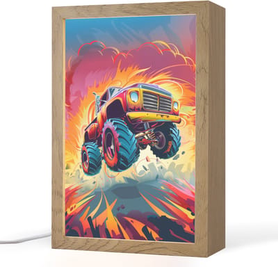 Nachtlampje 20x30 cm - Kinder lampje - Monstertruck - Auto - Jongens - Kleurrijk - Tafellamp kinderkamer - Slaapkamer lamp - Bedlamp kinderen - Kinderlampje stopcontact - Wandlamp babykamer - Nachtlampjes