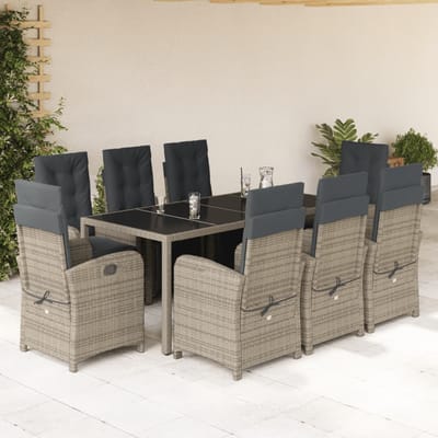 vidaXL - 9-delige - Tuinset - met - kussens - poly - rattan - grijs