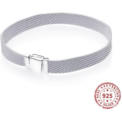Bracelets en argent Sterling 925 véritable pour femmes, perles à clips, adaptées aux réflexions originales, breloques, bijoux pour femmes 21cm white