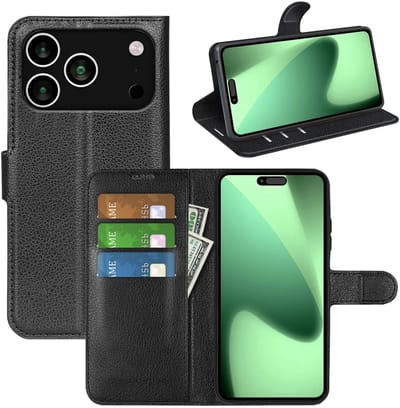 MobyDefend Hoesje - Geschikt voor iPhone 17 Pro - Kunstleren Wallet Book Case (Sluiting Voorkant) - Zwart