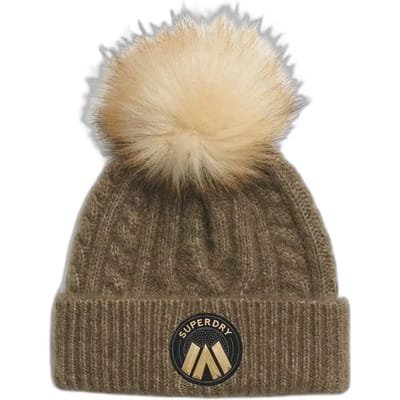 Superdry Luxe Gebreide Beanie met Kabelpatroon Khaki Grootte: 1SIZE