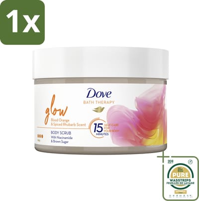 1 x Dove Bath Therapy Glow - Bodyscrub - Bloedsinaasappel & Rabarber - 295 ml- Huid Verzorging - Huid Stralen - Huid Glans - Huid Exfoliatie - Huid Hydratatie