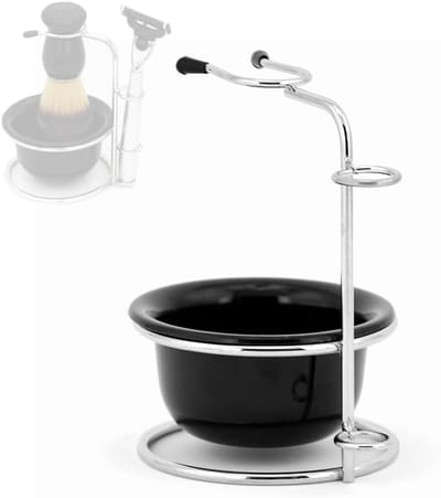 Shaving Stand met Scheerkom en Borstelhouder voor Handmatige Scheermessen - Ideaal voor Scheeraccessoires en Organisatie