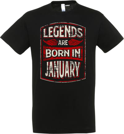 T-shirt Legends are born in January | Verjaardag shirt Januari | verjaardag cadeau voor mannen | Zwart | maat XS