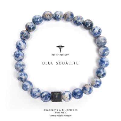 MEN OF MERCURY® Natuursteen Armband Heren – Sodalite – Blauw-Wit – Handgemaakt – Elastisch – Mentale Helderheid & Zelfinzicht – Spirituele Betekenis – 17 cm