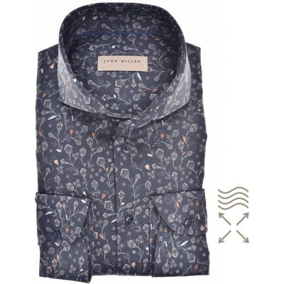 John Miller Overhemd Tailored Petal Pattern Donker Blauw / male