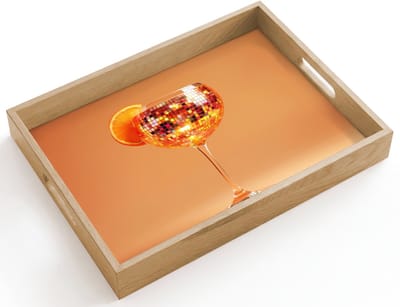 Dienblad hout 40x30 cm - Schootdienblad - Drank - Oranje - Glitter - Disco - Borrelplank rechthoek - Plateau dienbladen