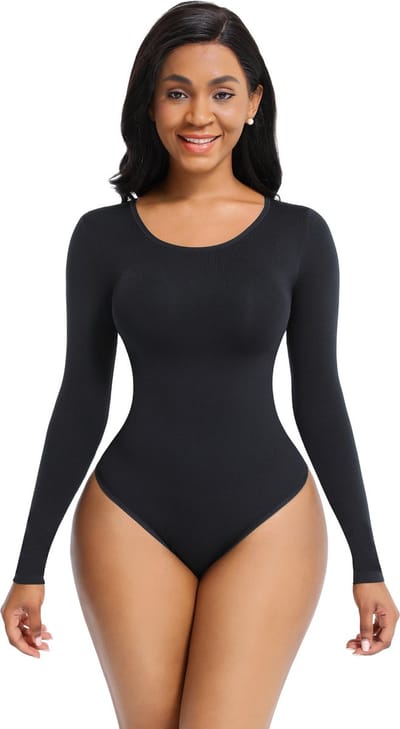 Bodysuit Shapewear Ronde hals - Lange mouw - Zwart - 3XL/4XL