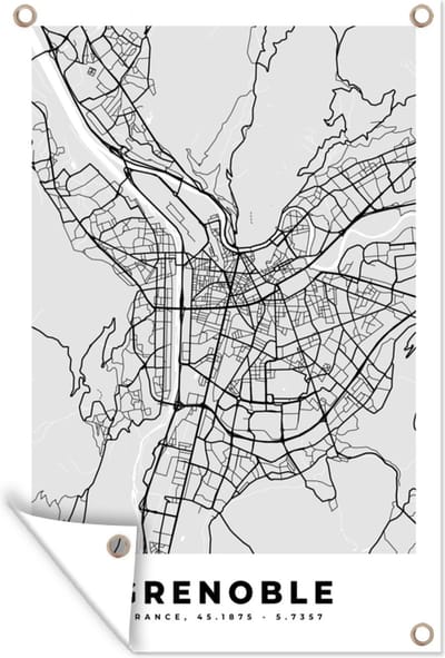 Muurdecoratie Frankrijk - Plattegrond - Kaart - Grenoble - Stadskaart - 120x180 cm - Tuinposter - Tuindoek