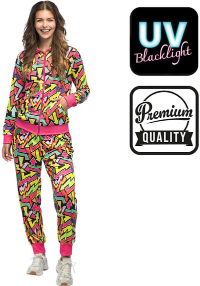 Boland - Trainingspak Street art babe UV (S) - Volwassenen - - 80s - 90s - foute party - grappig - retro trainingspak - neon