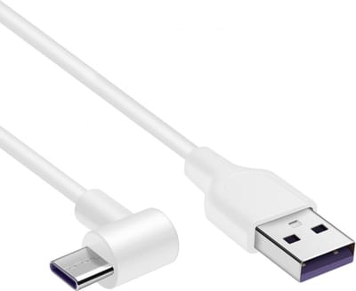 USB C kabel | Laadsnelheid 5V / 2.4A / 12 watt | USB 2.0 | 480 Mb/s | Type A naar C | Male to male | Haaks | Wit | 1 meter | Allteq