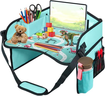 Reis tafel voor auto en kinderen - reis tafel met tekenbord - reis tafel met meerdere compartments - waterdichte kindertafel - autostoel organizer - lichtgewicht - eenvoudig schoon te maken