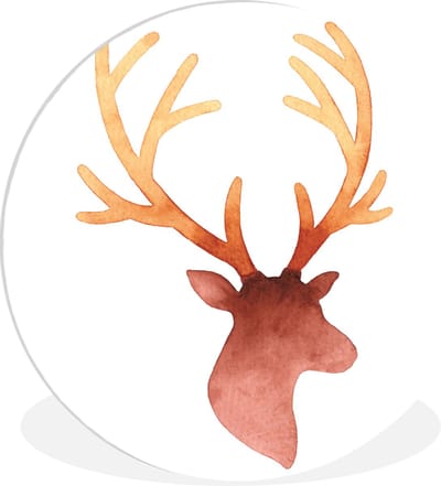 WallCircle® Wandcirkel 30x30 cm - Muurcirkel Hert - Gewei - Waterverf - Muurdecoratie woonkamer - Wanddecoratie slaapkamer - Kamer decoratie accessoires - Ronde schilderijen