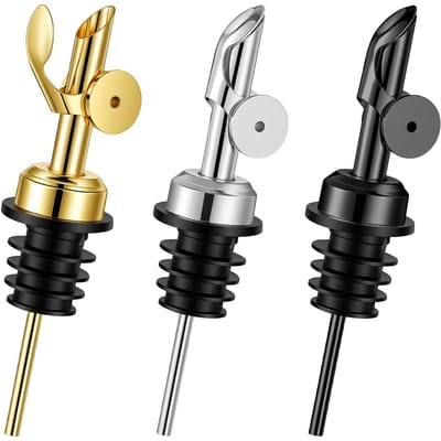 Olietuiten voor flessen, automatische oliedispenser, uitloop, roestvrijstalen schenktuit voor azijnsiroop, wijn en andere vloeibare flessen (goud, zilver, zwart)