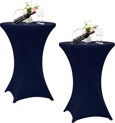 Set van 2 Elastische Cocktail Tafelhoezen – Navy Blauw – 76x108cm Ronde Tafelkleden voor Feest en Evenement