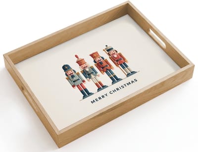 Dienblad hout 40x30 cm - Schootdienblad - Notenkrakers - Minimalistisch - Kerst - Beige - Borrelplank rechthoek - Plateau dienbladen