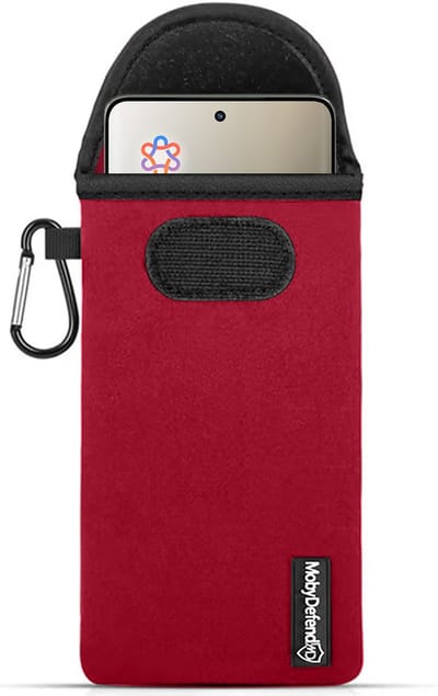 MobyDefend Hoesje - Geschikt voor Motorola Edge 60 Pro - Neopreen Pouch Met Karabijnhaak - Insteek - Riemlus - Rood
