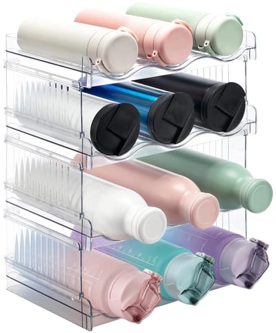flessenhouder voor koelkast, kast, voorraadkamer, waterfleshouder voor keukenkasten, werkblad, koelkast, 4-pack, elk rek heeft 3 containers