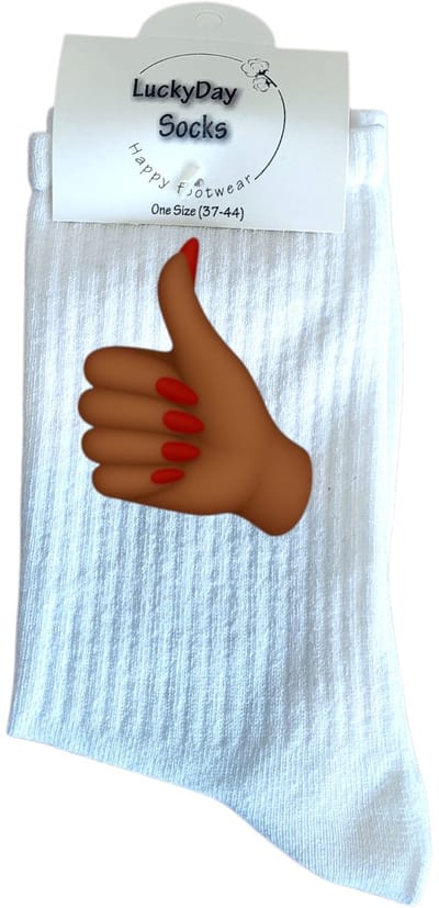 Duim dames donker - LuckyDay Socks - Geslaagd - Grappige sokken - Sport sokken - Vaderdag - Moederdag - Cadeau sokken - Pensioen cadeau - Verjaardag cadeau - Beterschap cadeau - Opkikker - Schoen cadeau - Kerst cadeau - Maat 37-44