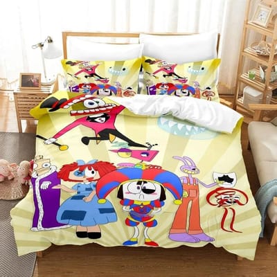 3D Printen The Amazing Digital Circus Beddengoedset Cartoon Anime driedelige set Volwassene Kind Slaapkamer Dekbedovertreksets Huishoudtextiel US Full 200x230cm