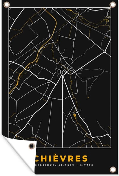 Muurdecoratie Stadskaart - Goud - Kaart - Plattegrond - Chièvres - 120x180 cm - Tuinposter - Tuindoek