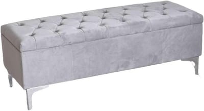 Gestoffeerde Kruk - Kistbank Slaapkamer - Extra Opbergruimte - Chesterfield Stiksel - 115 cm - Grijs