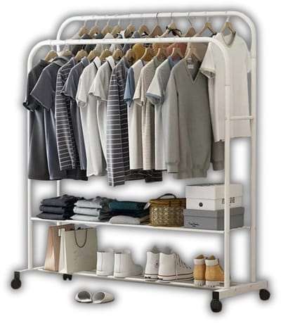 Archi kledingstandaard – Kledingrek op wieltjes - Garderobestang - Kledingstang – 80,5 x 51 x 159 cm – 50 kg draagkracht - Wit