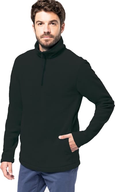 Kariban Fleece trui - zwart - halve ritskraag - warme winter sweater - heren - polyester M